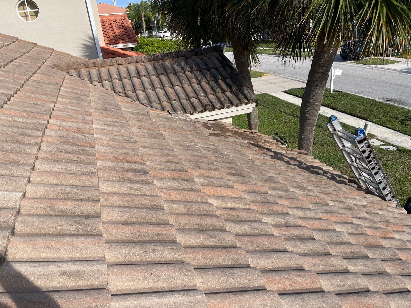 Ridge detail after completed tile roof repair in Boca Raton, FL
